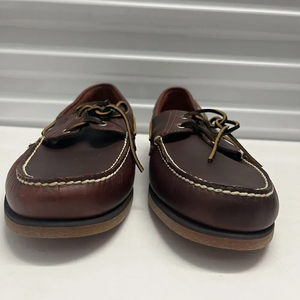 TIMBERLAND MENS CLASSIC 2 EYE ROOT BEER SHOE BROWN FULL GRAIN BOAT SHOE SZ 15 M